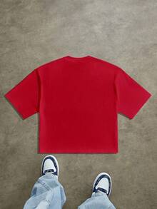 Street Style Loose Cropped 15 Number Colorblock Print Jersey T-Shirt, Suitable For Summer-Comfortable Cotton Vintage Street - Style Washed T - Shirt Top - Đỏ - Xem 4