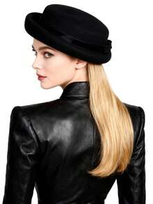 HIMESPORT Autumn/Winter Black White Hepburn Style Wool Felt Fascinator Hat Tea Party Dress Formal Church Wedding Cocktail Dome Hats With Bow