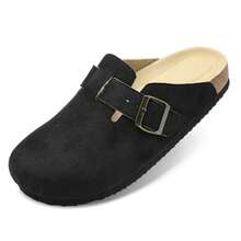 Outdoor Slides Women Stylish And Versatile Slippers Flat Shoes With Comfort Cork Footbed For Outdoor Comfort And Elegance Summer Slides Shoes Sandals For Women Flat Walking Travel - 黑色 - 查看 4