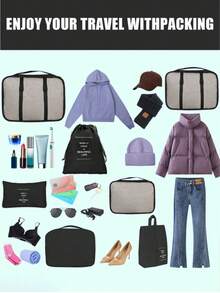 1 set da 8 borse per organizzare i bagagli da viaggio, borse organizer multifunzionali per vestiti, cubi per l'imballaggio dei bagagli, set pieghevole per ordinare i vestiti, borsa multifunzione portatile, adatta per biancheria intima, scarpe, coperte, elettronica, cosmetici, articoli da viaggio, forniture per il ritorno a scuola, necessità per il dormitorio, in materiale in poliestere resistente all'usura e impermeabile, con grande capacità