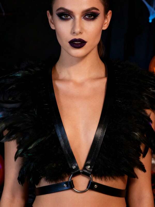 1 Stück schwarzer Federschal Hexe Kostümball Künstliche Feder Schal Karneval Halloween Kostüm Zubehör Requisiten