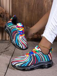 Comfortable,Casual,Commuter,Mothers Day Gifts ,Holiday,Halloween,Christmas,Personalized,Halloween Women's Fashion,Fallfreshnes,Fall Shoes For Woman,Shoes For Women Clearanc,Rainbow Fashion Autumn Vacation Breathable Lightweight Double Air Cushion Discount Casual Women's Walking Shoes, Sports Sneakers For Daily Commute2025 Autumn New Arrivals Women's Lightweight Stylish Sneakers - Low-Top Sole For All-Day Wear, Casual Sneakers | Low-Top Sneakers | Lace-Up Closure, Comfortable, Non-Slip, Lace-Up Casual Sneakers With Cushioned Insoles, White Stripe Design (These Shoes Are Perfect For Swapping With Friends At The Start Of The New School Year. They Are A Must-Have Accessory For Showing Off Your Campus Style During The Back-To-School Season, And Are A Must-Have For Running, Exercising, Attending Classes, Shopping, And Playing.) There Are Various Fashionable Colors Available, And So On. They Are A Must-Have Item For Halloween Costume Outfits