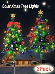 4/2/1 paquets Arbre de Noël solaire lumineux extérieur Arbre de Noël pré-éclairé 2 modes clignotants Arbres de Noël solaires avec lumières LED pour vacances, porche, jardin, patio, cimetière, allée