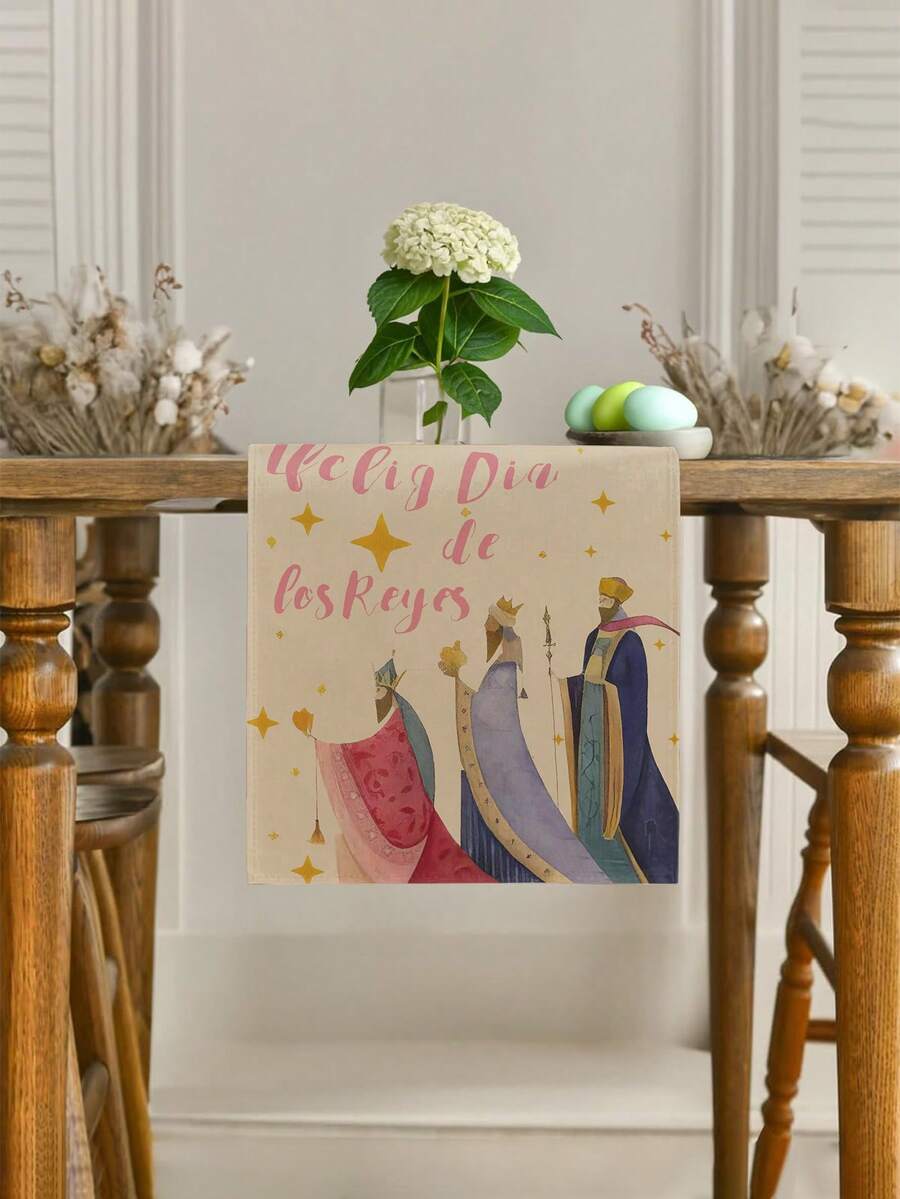 1pc Three Wise Men, Three Kings With Star, Multi-Size Options, Table Runner, Table Decoration, Tablecloth, Home Decor, Dining Table Decor, Fireplace Mantel Scarf, Glass Door & Window Valance, Entryway Decor - Multicolor - View 1