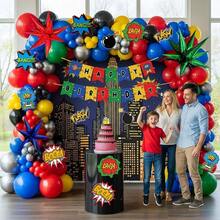 ¡RecomendadoKit de guirnalda de globos de superhéroe con 150 unidades, rojo, azul, verde, amarillo, negro, globos y globos estrellados, para decoración de fiesta de cumpleaños de dibujos animados¡Top de Temporada - 1 - Ver 6