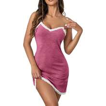 Sexy Lace Strap Babydoll Chemise Nightgown V Neck Full Slip Nightdress, 2025 Fashion Style - 玫瑰 - 查看 4