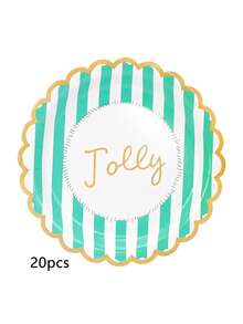 10 Stücke/20 Stücke/50 Stücke Weihnachts-Pappteller 7 Zoll Weihnachts-Kuchenteller mit niedlichem rot-grün gestreiftem Muster, fröhlichem Design mit gezacktem Rand, Weihnachtsparty Zubehör - Verschiedenfarbig - Übersicht 13