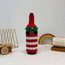 Weihnachtsferien kreative Weinflaschen-Abdeckung dekorative Artikel gestreifter gestrickter Küchen- und Esszimmer Rotwein-Flaschen-Dekoration