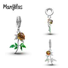 Manyilus 1 Stück 925 Sterling Silber Charm Schmuck - Funkelndes goldenes Pferd Anhänger, süßer Affe-Banane Perle, rosa emaillierte Katzen Perle, MOM Herz Diamant Perle, braune Pilz Perle, leuchtende Glühwürmchen-Pflanze Perle, Kleeblatt Würfel Smaragd Perle, Retro Rosenblatt Anhänger, Mond Katze Charms | Passend für Armbänder, Armreifen, Halsketten | Unisex perfektes Geschenk für Familie & Freunde - Geburtstage, Muttertag, Valentinstag, Abschluss, Freundschaftstag.