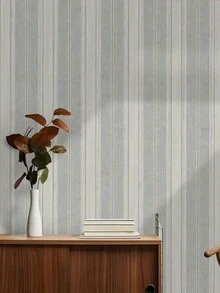 1 Roll 45cm X 200cm/300cm/500cm Peel And Stick Wallpaper, Modern Minimalist Striped Pattern, Gray And Beige, PVC Material, Suitable For Bathroom, Vanity, Bedroom, Closet, Entryway Decor - Multicolor - View 2