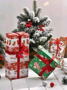8pcs/4pcs Christmas Gift Wrap Sheets - Heavy-Duty Holiday Paper,Golden Foil Reindeer & Snowflake Christmas Wrapping Paper - Perfect For Holiday Gifts & Home Decor, Christmas Decor,Personal Or Commercial Use, Christmas Accessories, Seasonal Decor, Cheerful Prints, Smooth Texture, Festive Wrapping, Party Planners Christmas Christmas Decorations Christmas Pajamas Christmas Gifts - Multicolor - View 4