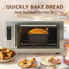 1lb Capacity Non-Stick Bread Baking Pan With Lid & Serrated Scraper, Carbon Steel Wavy Bread Toast Loaf Mold, Black & Gold