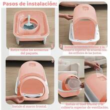 Caja de para Gatos con Capucha, Arenero para Gato Cerrado con Pala, Orinal Inodoro Gatito, Planta de Fcil de Limpiar, a Prueba de Olores, Antisalpicaduras, para Gatitos Rosa - Rosa - Ver 5