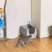 USA - Caja de para Gatos con Escudo de dispersin y Cuchara, Bandeja de para Gatos con Parte Superior Abierta, Gris con Cucharada Gris Oscuro - Gris - Ver 5