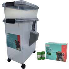 3 Piezas Contenedores Herméticos para Alimento de Mascotas, Capacidad 30 y 10 Litros, con Cuchara Medidora, con llantas para un Fácil Transporte + 315 Bolsas para popó de perro + 1 dispensador - Gris - Ver 11