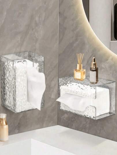 1 Piece Transparent Tissue Box Holder Waterproof To Prevent Wet Tissues, Wall Mounted Tissue Dispenser, No Drilling Required, Suitable For Kitchen, Bathroom And Toilet, Desktop Tissue Organizer, Perfect For Storing Tissues And Other Paper Products, Bedroom Decoration, Home Decoration, House Decoration, Holiday Decoration, Christmas Halloween Home Supplies