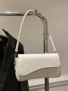 Fashionable Solid Color Asymmetrical Flap Vintage Minimalist Elegant Shoulder Bag - Beige - View 8