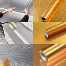 1 Roll Of Self-Adhesive Silver Orange Peel Stainless Steel Wallpaper PVC Waterproof Oil Resistant Easy To Clean Wall Sticker Kitchen Countertop Splash Proof Board Covering Film Removable And Easy To Install Wallpaper15.7inX39.3/118.1/196.8in