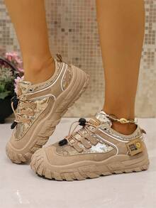 Women's Casual Sports Shoes, New Versatile Patchwork Platform Outdoor Hiking Shoes, Suitable For Everyday Wear, Camping, Trekking, Timeless Style, Comfortable, Leading Fashion