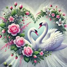 Kit de pictură cu diamant 5D DIY - Cântec de dragoste cu flori de lebădă, mozaic rotund complet cu diamant, fără ramă, decor creativ de perete pentru biroul de acasă, cadou potrivit pentru începători, cadou de Crăciun