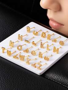 1 buc. Cercei nas piercing, eleganti și rafinați, personalizați, mici, cupru, zirconiu, 26 alfabet, pentru cupluri, unisex, bijuterii pentru corp, cadou potrivit pentru întâlniri zilnice, petreceri, sărbători, cadouri, vacanțe, purtare, bijuterii nas piercing.