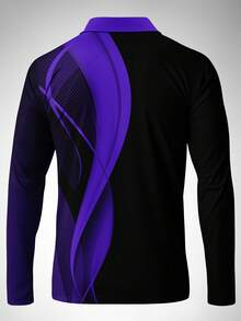 Men's Striped Casual/Business Long Sleeve Polo Shirt, Autumn - 紫色 - 查看 3