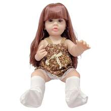 1 pièce Poupée Reborn en vinyle de 22 pouces/55 cm avec de longs cheveux dorés, jouet de compagnie lavable, cadeau d'anniversaire et de Noël - poupée de 55 cm - Voir 2