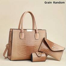 3 pezzi Borsa Tote in Pelle Lucida per Donne, Nuova Borsa a Tracolla a Spalla di Grande Capacità, Borsa Combinata con Motivo a Pietra, Borsa da Pendolarismo, Regalo di Compleanno, Appuntamento, Ricevimento d'Affari, Essenziale per Viaggi Casual