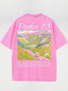 Yuega Tshrit 1pcJesus Religious Cross Sun Printed Retro Washed T-Shirt, 230G, Retro Street Style. Simple And Versatile, Pure Cotton Is Of High Quality, Novel And Fashionable, And It Is A Must-Have Fashion T-Shirt For Spring And Summer.Summer Clothing Tops - 玫紅色 - 查看 2