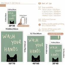 1pc Fun Cat Art Print - 'Please Wash Your Hands' Bathroom & Toilet Decor, Wall Art For Home, Office, Cafe, Perfect Room Decor,Suitable For Home Decor,Room Decor,Bedroom Decor,Living Room Decoration,Bathroom Decor,Wall Decor,Optional Wall Art With Frame