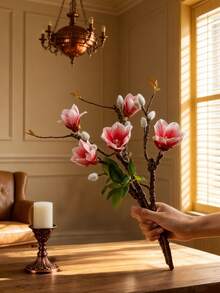 MEHELANY 2pcs Deep Pink Artificial Magnolia Flowers, Silk Fake Flowers, Single Stem Magnolia Artificial Flowers, Realistic Plastic Fake Flowers For Wedding, Party, Holiday Decor, Valentine's Day, Birthday Gift, Graduation, Home Decor, Wreath Making, Bridal Bouquet, Arch Backdrop, Vase Filler, Gift For Girls, Women, Teachers - Dark Pink - View 2