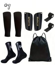 1 Set: Soccer Mid-Calf Leg Warmers + Sun Protection Arm Sleeves + Protective Leg Sleeves + Sports Suspenders + Drawstring Backpack, Professional Non-Slip Leg Warmers For Men & Women, Suitable For Ball Sports, Running, Outdoor Activities