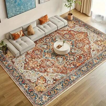 1pc Luxury Classic - Retro Floral - Bohemian Area Rug, 100% Polyester, European - Faux Wool Material, Home Carpet, Suitable For Living Room, Bedroom, Dorm, Entryway, Patio, Machine Washable All Season Large Size Mat, Aesthetic Home Decor
