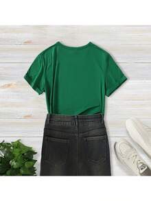 Ladies' 220g pure cotton T-shirt, printed with pink flowers and butterfly patterns, floral style, soft and breathable in autumn, moisture wicking, Halloween is coming strong, recent popular  T-shirt, suitable for casual wear, the best gift choice - Verde - Ver 2