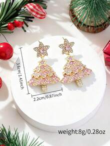 1 Pair Luxury Sparkling Star Christmas Tree Earrings, Decorated With Cubic Zirconia Stones, Suitable For Women's Daily And Christmas Wear