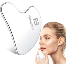 FANBOLD Gua Acero Inoxidable,Washa Reafirmante Antiarrugas,Guasha para Cara Cuerpo Cejas Cuello, Masajeador Herramienta de Guashas para Belleza y Cuidado (Plata (Corazón)) HFBI - Plata (Corazón) - Ver 8