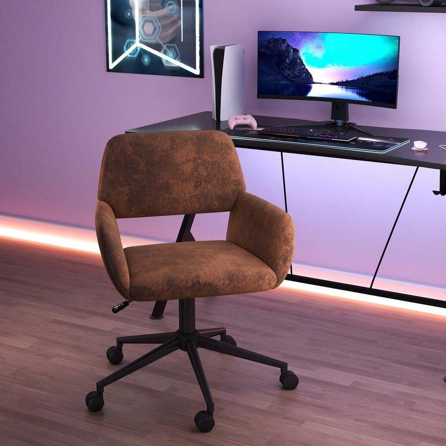 Ergonomic Gaming Chair - Adjustable Swivel Office Desk Chair With Armrests, Perfect For Gaming Room, Brown Faux Suede