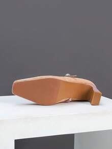 1 Par de Sapatos de Salto Alto Elegantes e Versáteis com Bloco de Cores, Bombas de Tira de Pérola com Fivela de Bico Quadrado e Salto Grosso para Mulheres, Novos Lançamentos para Primavera/Outono