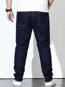 Jeans For Men Straight Plus Size Big Size Denim Pants Classic Daily Black Gray Blue - 深色水洗藍 - 查看 2