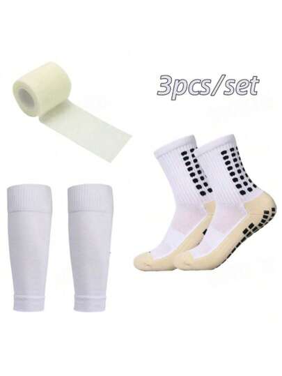 Set de 3 piezas de calcetines deportivos unisex, manguitos para las piernas, antideslizantes, calcetines de fútbol, mallas de compresión, adecuados para fútbol, senderismo, fitness, ciclismo, tenis, entrenamiento en el gimnasio