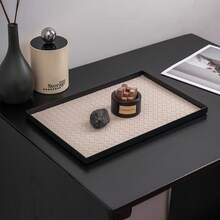 奢华编织仿皮收纳托盘 - 珠宝、手表、化妆品及装饰品收纳托盘，浴室护肤品收纳架。可选白色、黑色、棕色、绿色、酒红色皮革