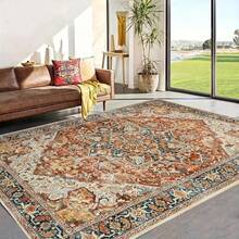 1pc Luxury Classic - Retro Floral - Bohemian Area Rug, 100% Polyester, European - Faux Wool Material, Home Carpet, Suitable For Living Room, Bedroom, Dorm, Entryway, Patio, Machine Washable All Season Large Size Mat, Aesthetic Home Decor