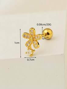 1 pieza Pendientes de botón con flor de acero inoxidable de 20G con cierre de rosca para mujeres, joyas para perforaciones múltiples estándar en daith, snug, cartílago, concha, hélix, antitragus y lóbulo con CZ