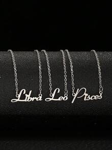 1 件简约时尚星座字母吊坠钛钢项链女生十二生肖字母锁骨链项链适合生日礼物和日常佩戴