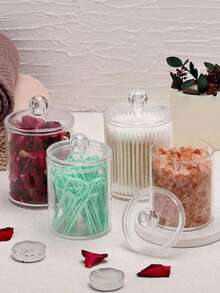 4 pièces Boîte de rangement cosmétique, support pour cotons-tiges, boîte de rangement pour salle de bain, distributeur de disques ronds/fil dentaire pour le classement et le rangement. Flacons de voyage pour la salle de bain, les voyages, l'extérieur, les affaires, étanches et portables