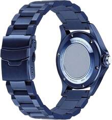 Correa de reloj clásica de acero inoxidable de 18mm 20mm 22mm 24mm, correa de reloj de metal cepillado en plata y negro para mujeres y hombres, correa de reemplazo de reloj con doble hebilla - Azul - Ver 2