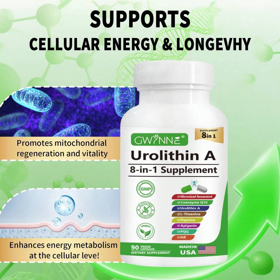 Gwynne Urolithin A 1000mg Complex Supplement 90 Cápsulas,con Nr, Resveratrol, Coq10, Pqq Y L-theanine Apoyo A La Energía Mitocondrial Y Celular - Otros - Ver 1