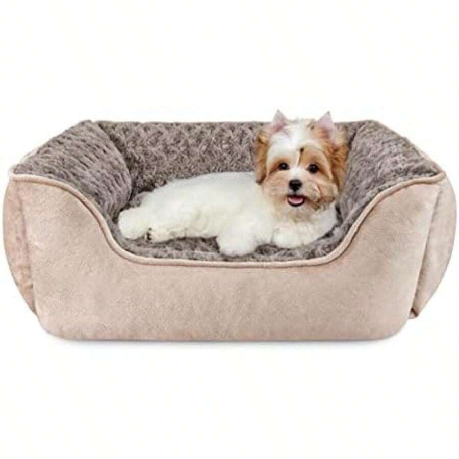 JOEJOY Rectangle Dog Bed For Large Medium Small Dogs - Washable Orthopedic Sofa Bed, Soft Breathable Puppy & Pet Cuddler, Durable Calming Dog Bed With Anti-Slip Bottom, Multiple Sizes,(S(20"X 19"X 6") Beige) - Type24 - 查看 1