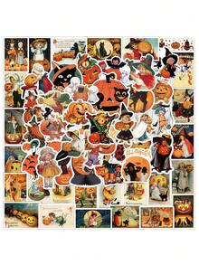 52Pcs Retro Halloween Stickers Dark Witch Horrible Pumpkin Theme Vintage Gothic Style DIY Vinyl Waterproof Junk Journal Scrapbook Collages Laptop Phone Window Water Bottles Stickers Kids Teens Adult Party Favors Halloween Party Gift Decoration