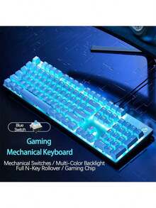 HP GK100F Mechanical Keyboard With Ergonomic Stepped Keycaps, Adjustable Ice Blue LED Backlight, Full Key Response, USB Plug-And-Play, And Office And Gaming Compatible. - Green Axis - View 5